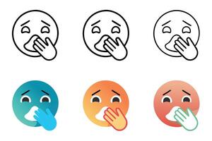 Creative line art icon set of facial expressions including laughter, surprise, and holding back vomit in a modern and simple style vector
