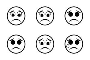 Minimalistic emoji designs featuring frowns, expressive brows, and emotional details for use in digital and social media projects vector