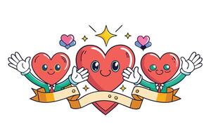 Bright and cheerful design of hands embracing hearts with playful elements like ribbons, stars, and smiles for kindness themes vector