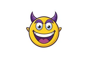 Happy devil emoji featuring a cheeky grin and bold horns in a fun, colorful, and eye catching cartoon design vector