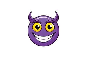 Playful purple devil emoji with horns and a mischievous grin representing a fun and cheeky personality in cartoon style vector