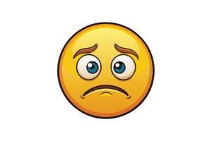 Sad emoji face with a deep frown, downcast eyes, and worried expression, representing disappointment, concern, or sorrow vector