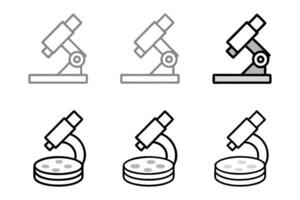 Minimalistic microscope and petri dish line art icons for laboratory research, science education, and biological experiments illustration set vector