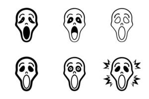 Collection of minimalist screaming face emojis, featuring bold outlines and exaggerated features, ideal for digital media and graphic designs vector