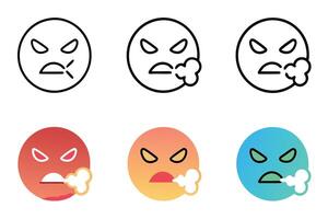 Furious emoji design with dynamic steam effects, showcasing rage and anger for creative social media or app projects, line art vector