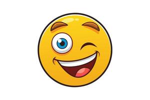 Cute winking emoticon with a big grin and vibrant colors, perfect for adding personality to social media or digital stickers vector