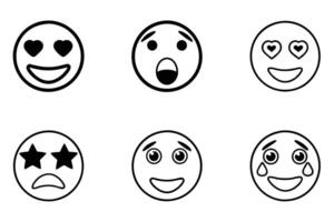 Diverse set of emoji face designs capturing emotions in simple line art icon style, ideal for user interfaces and graphic assets vector
