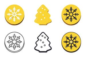 Elegant line art illustrations of Christmas tree shaped gingerbread cookies with intricate snowflake patterns, line art vector