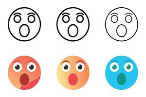 shocked emoji icon set featuring wide eyes and open mouth illustration in minimalistic line art style vector