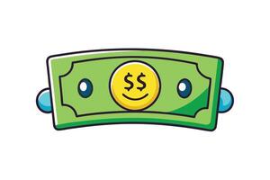 Cute animated cash bill with happy face and dollar coin symbol, perfect for economic, financial, and money related projects, isolated on white vector