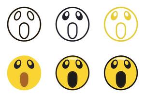 Screaming in fear emoji set featuring expressions of shock, fright, and horror in various styles and colors, line art icon set vector