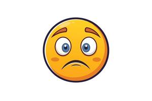 Cartoon style emoji with a frowning face and melancholic expression, symbolizing sadness, unhappiness, or emotional distress vector