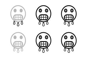 Freezing blue emoji faces with gritted teeth and icicles, perfect for winter expressions and cold weather illustrations, line art icon set vector