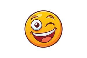 Playful and vibrant winking emoji face with a mischievous smile, perfect for expressing joy, humor, and lighthearted communication vector