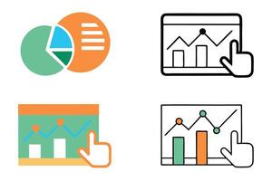 Collection of data representation icons featuring pie charts, line graphs, and bar charts for educational, business, or statistical purposes vector