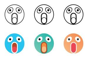 Shock and fear emoji pack showing distressed faces with diverse line art and color designs for digital communication, line art icon set vector