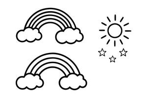 Rainbow and clouds with sun line art icon set featuring simple and minimalist weather and nature designs for creative projects and illustrations vector