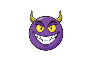 Yellow and purple devil emoticon showcasing a playful and naughty expression with bold eyes and a charming smile vector