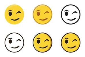 Fun and expressive winking face emojis in flat and line art styles for graphic design projects and social media line art icon set vector