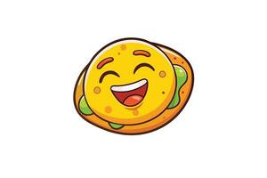 Playful food themed emoji with a happy smile, colorful cartoon style design capturing joy and appetite in a humorous way vector