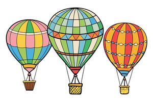 Illustration of colorful hot air balloons with unique patterns and designs, symbolizing travel, adventure, and vibrant experiences vector