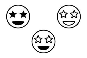 Minimalist line art emoji face with stars for eyes showing amazement and joy, ideal for creative expressions, line art vector