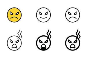 Minimalistic angry emoji with expressive brows and steam details, perfect for conveying irritation or fury in graphic designs, line art vector