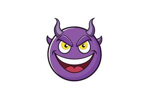 Cartoon illustration of a grinning devil emoji with curved horns, bold eyes, and a vibrant color palette for creative designs vector