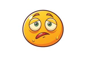 Exhausted emoji character with droopy eyes, tired features, and a fatigued look isolated on clean white vector