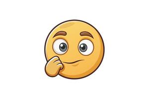 Thoughtful emoji character with wide eyes, hand on chin, symbolizing contemplation, problem solving, or pondering ideas vector