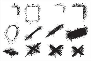 Graffiti spray print. Set of urban black splatter. Brush stain drop art. Abstract texture grungy element. Ink paint spot vector