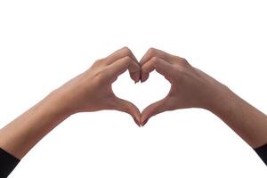 Hands showing a heart symbol on a white background symbolize friendship and loving-kindness to her lover and friend because the heart symbol signifies love, friendship and compassion for one another. photo