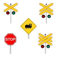 Set of Indonesian railway crossing signs on white background vector