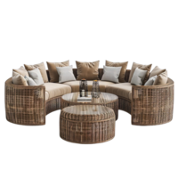 Luxury Semi Circular Rattan Sofa Set with Table Outdoor Patio Furniture png