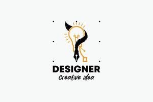 Logo for designer or illustrator with feathered pen tool cursor icon symbol, curve point art vector