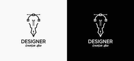 Logo for designer or illustrator with pen tool cursor icon symbol in light bulb, curve point art vector