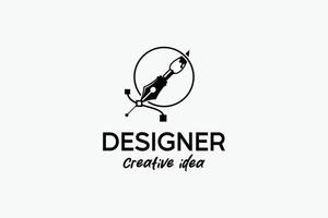 Logo for designer or illustrator with pen and brush tool cursor icon symbol, curve point art vector