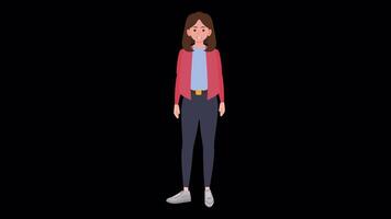 Female Character Talking or Explaining Something. Lip Syncing Facial Animation for Narration. Business Woman Animated 2d Cartoon Style. Transparent Background on Alpha Channel video
