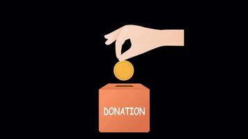 Donating Money Transparent Background on Alpha Channel 2D Animation. Giving Money and Food in A Box for Charity, Donation, or Savings. Motion Graphics Flat Cartoon Animated. video