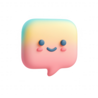 A cheerful speech bubble character with a smiling face and pastel colors. png