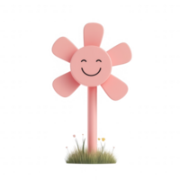 A cheerful pink flower with a smiling face, surrounded by green grass. png