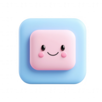 A cheerful pink square icon with a smiley face on a blue background, perfect for designs. png