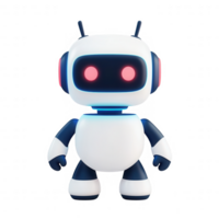 A cute robot character with glowing eyes designed for futuristic concepts. png
