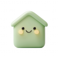 A cute, smiling green house figurine representing joy and comfort in home. png