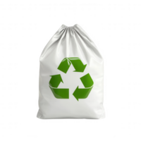 A white bag with a green recycling symbol promoting eco-friendly practices. png