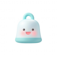 Cute smiling bell icon with a light blue design, perfect for playful visuals. png