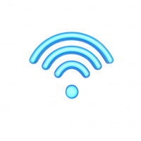 A modern wireless signal icon glowing in blue, symbolizing connectivity and communication. png