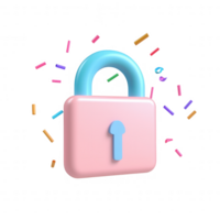 Colorful 3D lock symbolizing security and protection in digital spaces. png