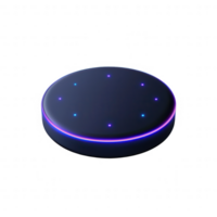 Futuristic smart speaker with LED lights for voice interaction and control. png