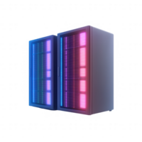 Futuristic data center with glowing lights showcasing advanced computing technology. png